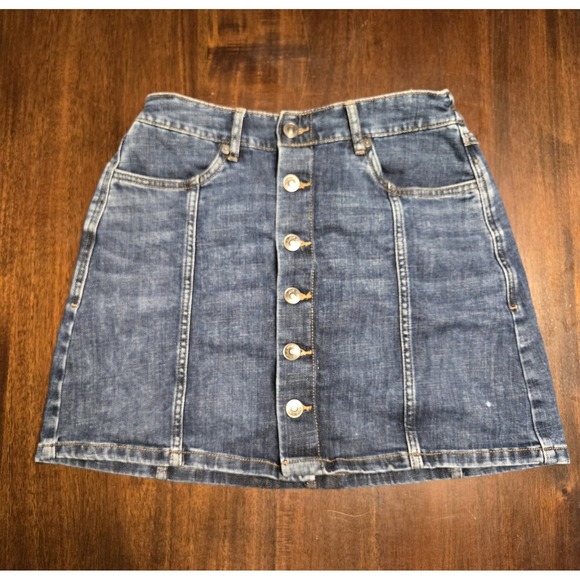 aerie Dresses & Skirts - Aerie Denim Mini Skirt Button Front Dark Blue Wash Elastic Back Small Preppy